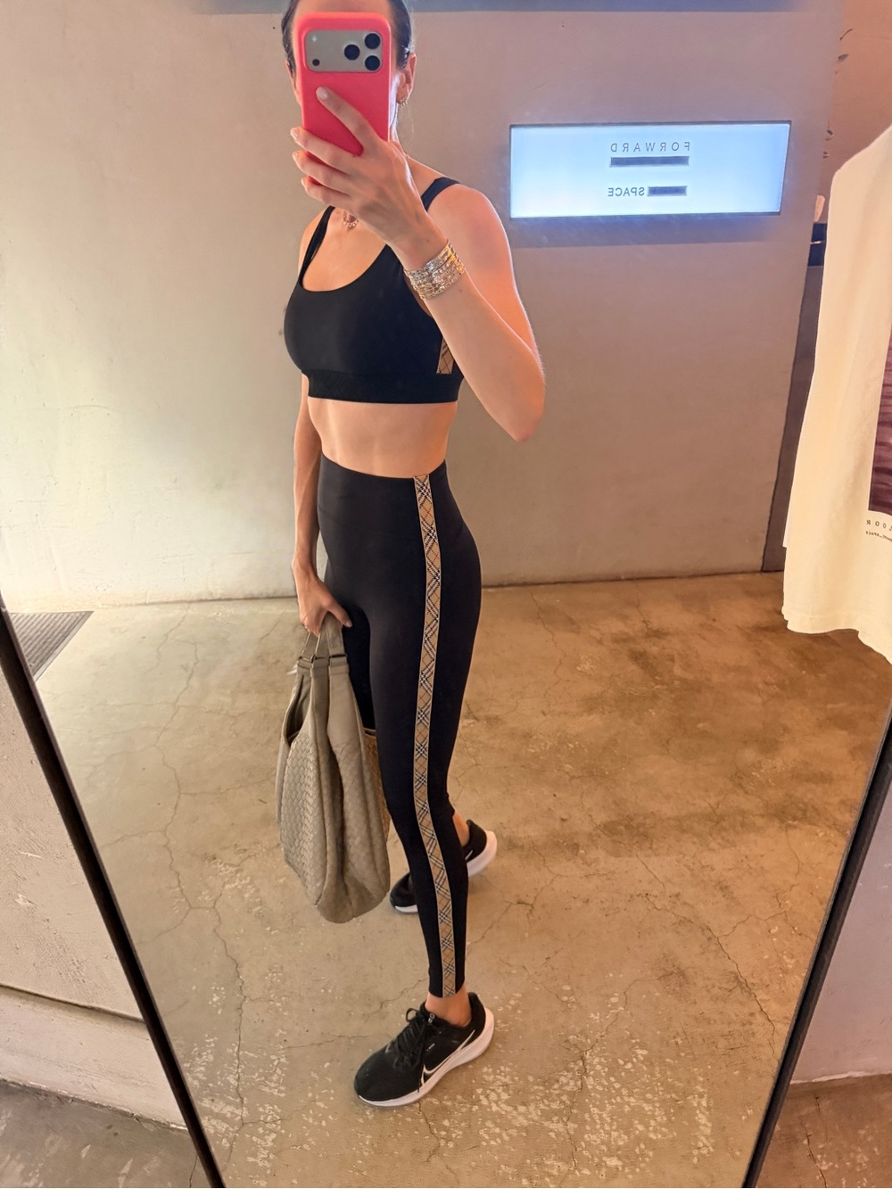 Burberry Check Trim Stretch Nylon Leggings and sports bra